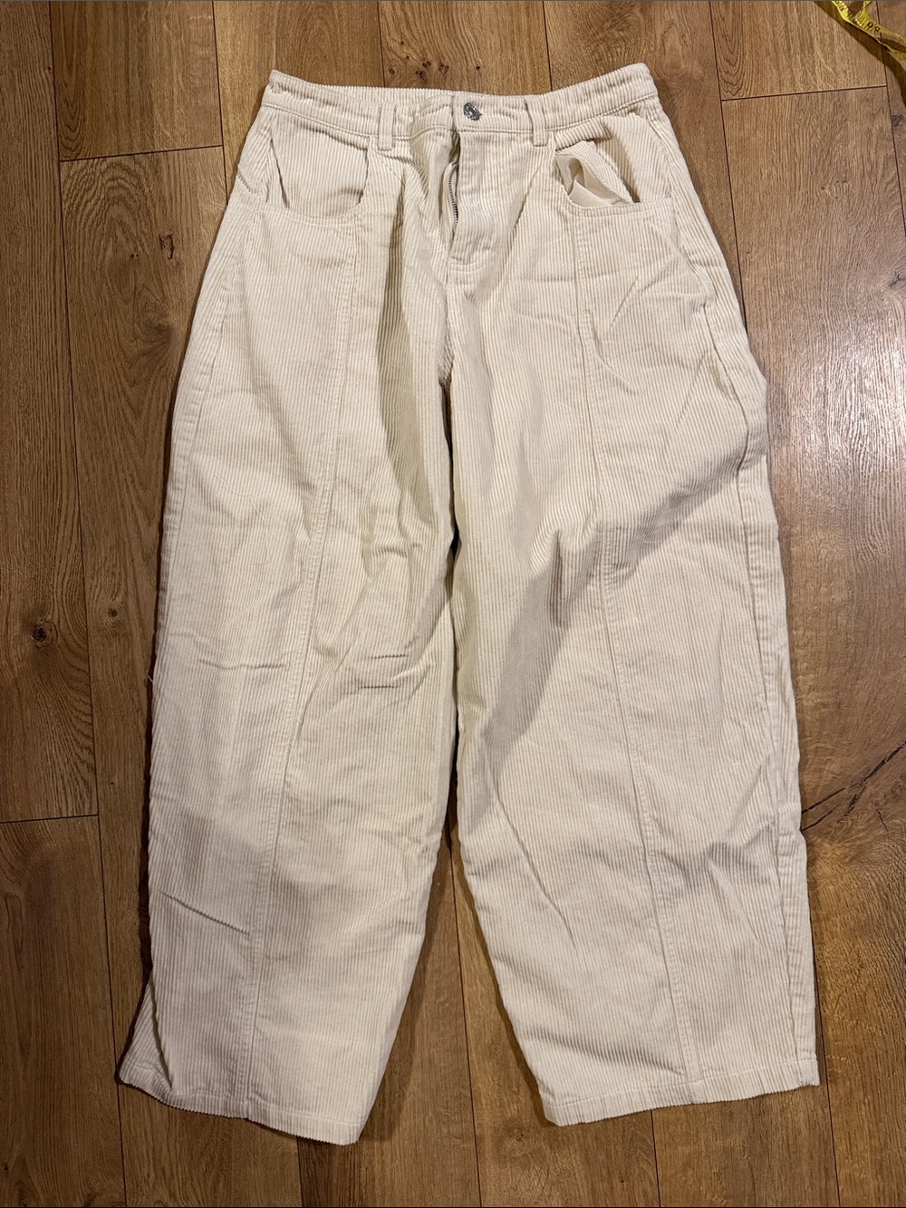 High-Rise Cream Corduroy Wide-Leg Pants